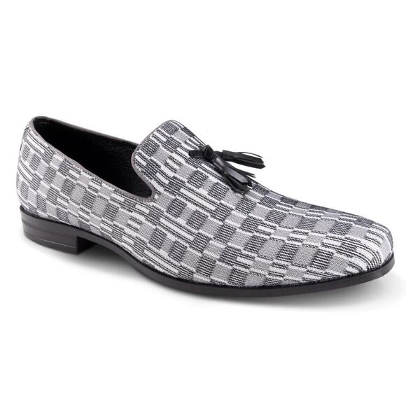 MEN'S MONTIQUE BLACK PRINTED ABSTRACT CHECKERED TASSEL LOAFER FASHION SHOE.S2357 - Picture 1 of 1